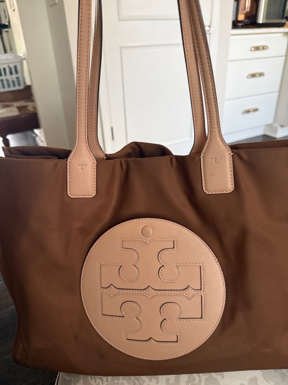 Tory Burch Brown Tote with Tan Logo Patch
